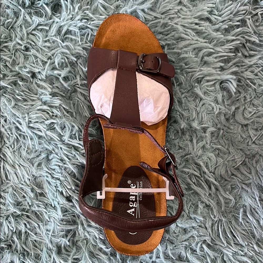 Brown Wedge Sandals with Adjustable Straps - Picture 4 of 9